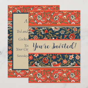 Bohemian Indo-Persian Floral Pattern Vintage Red Invitation