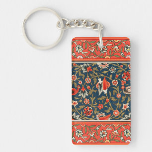 Bohemian Indo-Persian Floral Pattern Vintage Red  Key Ring