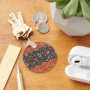 Bohemian Indo-Persian Floral Pattern Vintage Red  Key Ring
