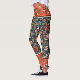 Bohemian Indo-Persian Floral Pattern Vintage Red  Leggings