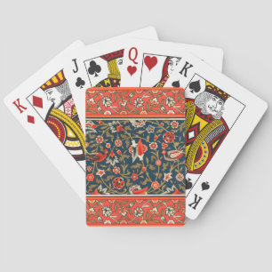 Bohemian Indo-Persian Floral Pattern Vintage Red  Playing Cards