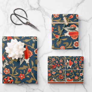 Bohemian Indo-Persian Floral Pattern Vintage Red  Wrapping Paper Sheet
