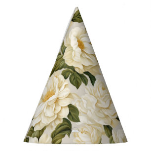 Bohemian ivory beige flowers party hat