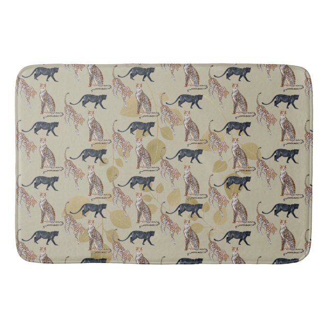 Bohemian Jaguar and Leopard Cats Pattern Bath Mat (Front)