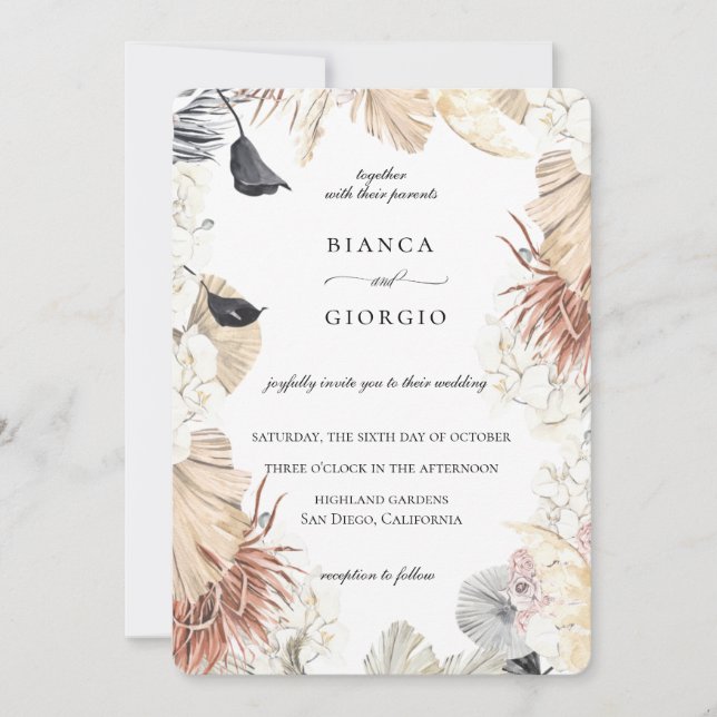 Bohemian Jungle Foliage Frame Wedding Invitation (Front)