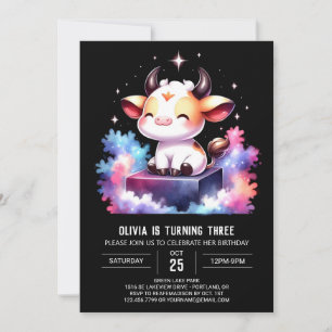 Bohemian Kids Cow Birthday Invitation