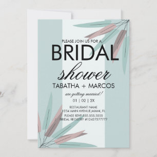 BOHEMIAN Leaf Tribal BRIDAL Shower Pink Teal Invit Invitation