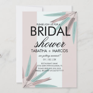 BOHEMIAN Leaf Tribal BRIDAL Shower Pink Teal Invitation