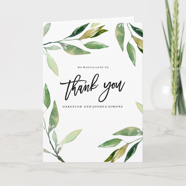 Bohemian Leaves Thank You Photo Card (Front)