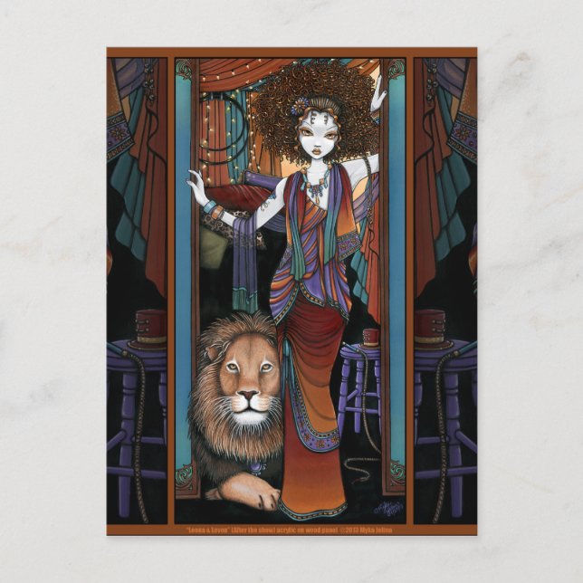 Bohemian Lion Tamer Girl Circus Preformer Leona Postcard (Front)