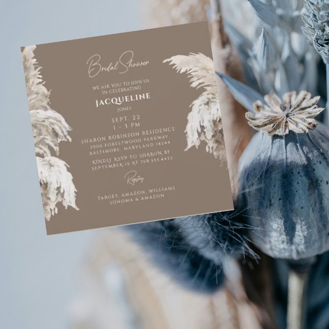 Bohemian Lush Boho Brown Square Bridal Shower Invitation (Creator Uploaded)