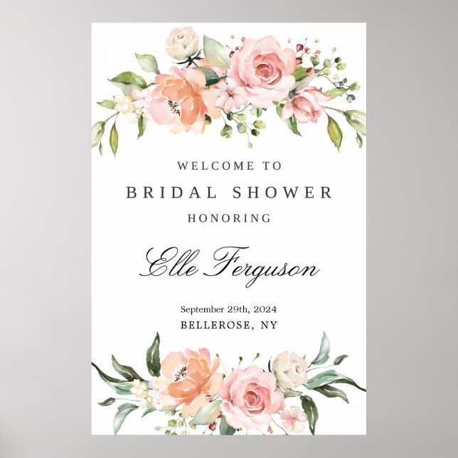 Bohemian lush pink floral greenery bridal shower poster (Front)