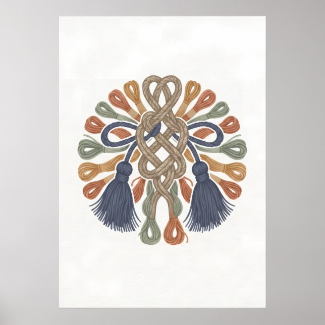 Bohemian Macrame Knot Tassel Folk Art Poster (Front)