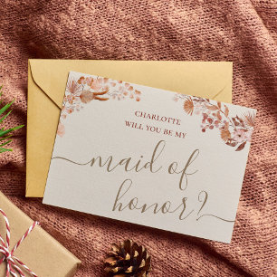 Bohemian Maid of Honour Proposal Card Boho Flowers