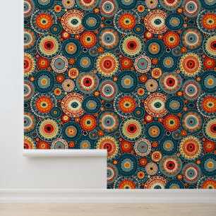 Bohemian Mandala Circles   Retro Folk Art Pattern Wallpaper