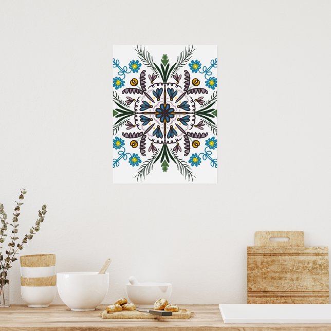 Bohemian Mandala Colourful Plant Floral Poster (Kitchen)