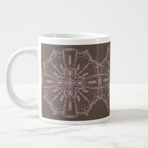Bohemian Mandala Floral Blush Pink Brown Art Large Coffee Mug
