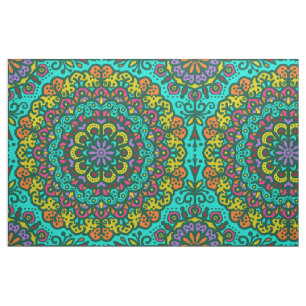 Bohemian Mandala Jewel Tone Hand Drawn Colourful  Fabric
