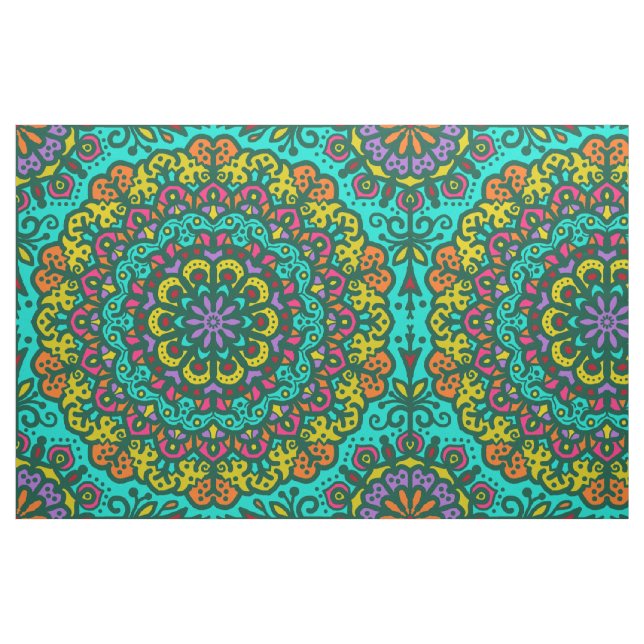 Bohemian Mandala Jewel Tone Hand Drawn Colourful  Fabric (Fat Quarter)