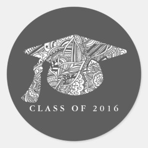 Bohemian Mandala Pattern Graduation Hat Charcoal Classic Round Sticker