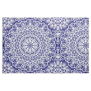 Bohemian Mandala White Lace on Blue Jewel Tone Fabric