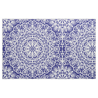 Bohemian Mandala White Lace on Blue Jewel Tone Fabric
