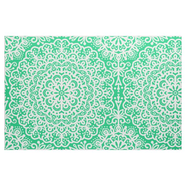 Bohemian Mandala White Lace on Dark Green Fabric (Fat Quarter)