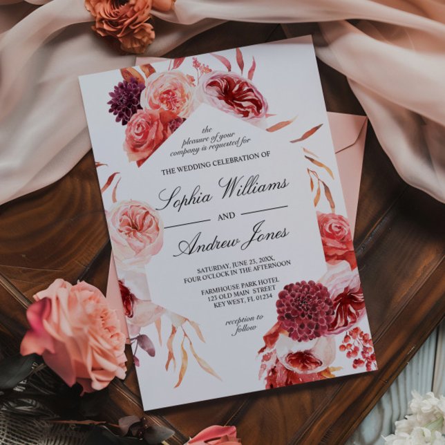 Bohemian Marsala English Rose Wedding Invitation (Creator Uploaded)