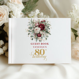 Bohemian Marsala Floral 80th Birthday Guest Book