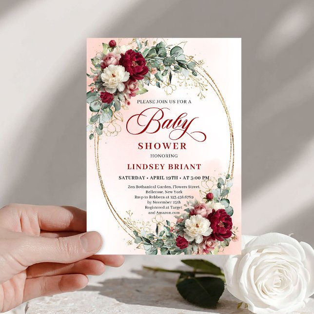 Bohemian Marsala Floral Baby Shower Invitation (Bohemian Marsala Floral Baby Shower Invitation)