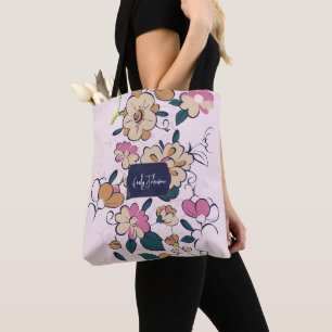 Bohemian Meadow Floral Sketch Style Tote Bag