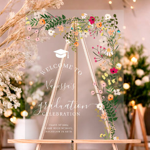 Bohemian meadow wildflowers welcome graduation acrylic sign
