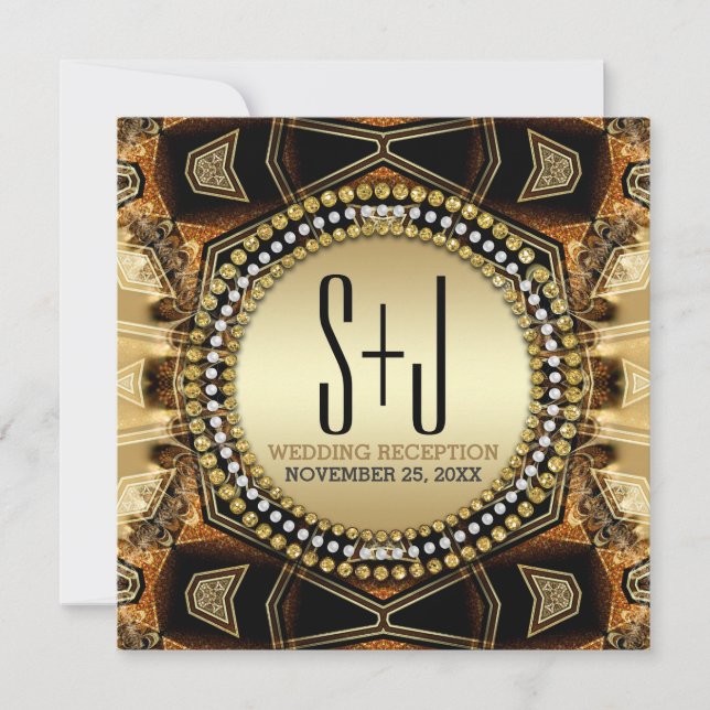 Bohemian Mediaeval Gold Satin Wedding Reception Invitation (Front)