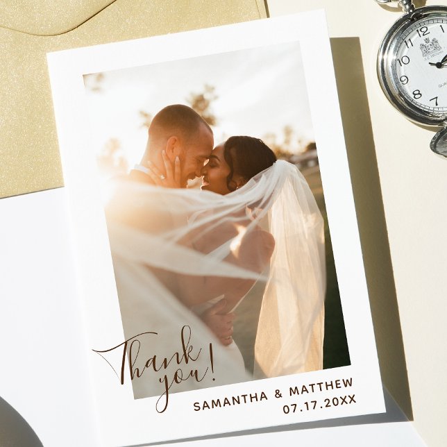 Bohemian Minimalist Photo Wedding Thank You Card (Creator Uploaded)
