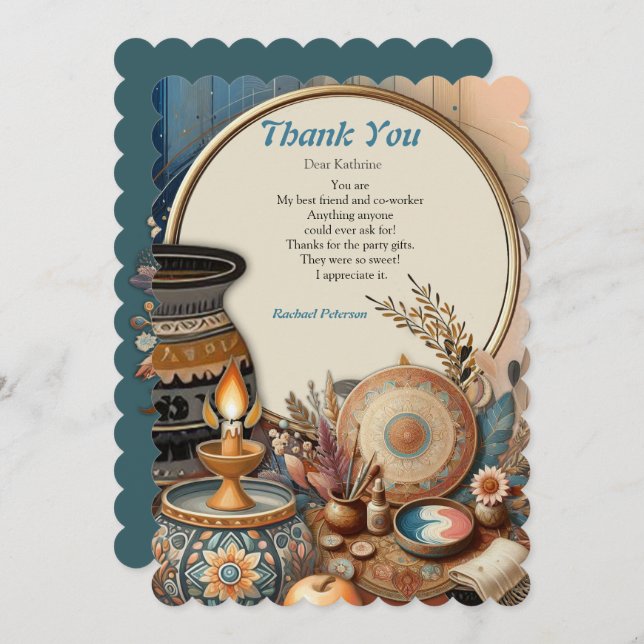 Bohemian mix of colours and flower theme thank you card (Front/Back)