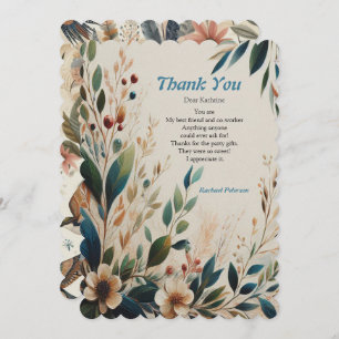 Bohemian mix of colours and flower theme thank you card