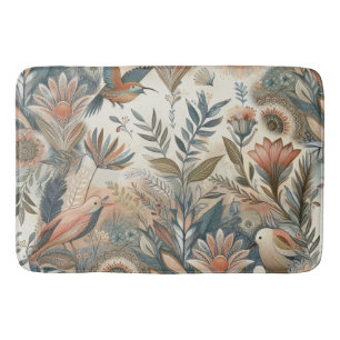 Bohemian mix of teal, magenta,purple flowers bath mat