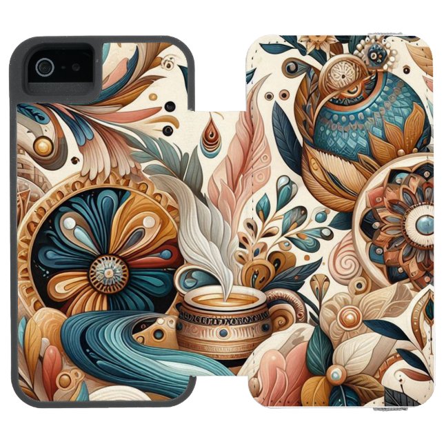 Bohemian mix of teal, magenta,purple flowers incipio iPhone wallet case (Folio Open)