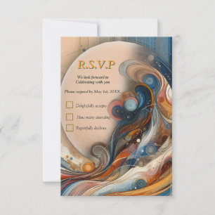Bohemian mix of teal, magenta, purple on creams RSVP card