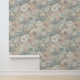Bohemian mix of teal, magenta, purple on creams wallpaper