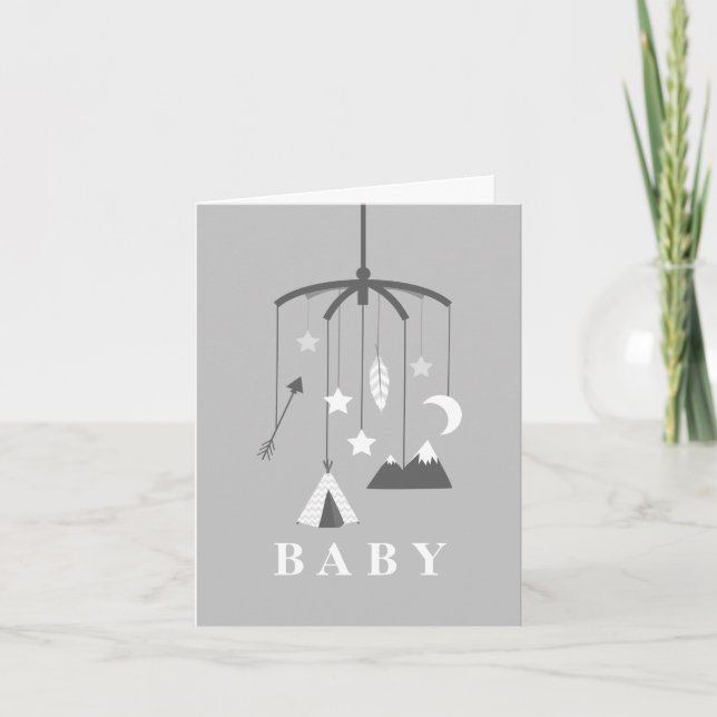 Bohemian Mobile Neutral Baby Shower - Grey Card (Front)