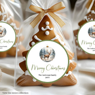 Bohemian Modern Christmas Scene Neutral Holiday  Classic Round Sticker