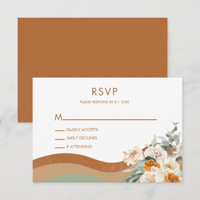 Bohemian Modern Earth Tones Terracotta RSVP Cards (Front/Back)