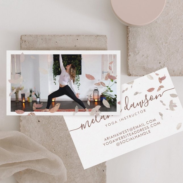 Bohemian Natural Pressed Dried Leaves Yoga Photo Business Card (Creator Uploaded)