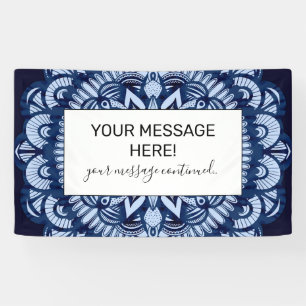 Bohemian Navy Blue Tie Dye Mandala Banner