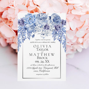 Bohemian Navy Elegant Floral Classic Wedding  Invitation