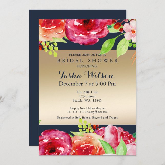 bohemian navy gold modern Shower Invite (Front/Back)