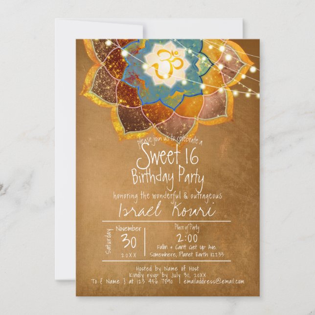 Bohemian Nights w/ Lotus Mandala | Blue Purple Invitation (Front)