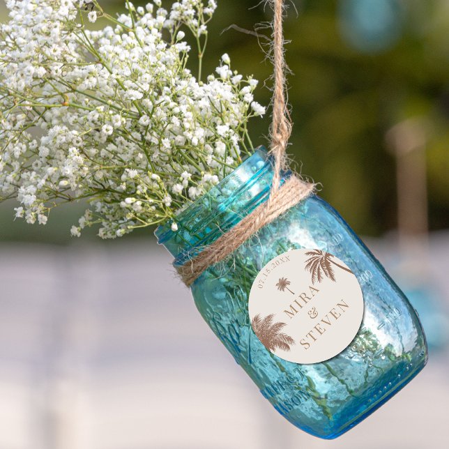 bohemian palm tree wedding classic round sticker (Creator Uploaded)