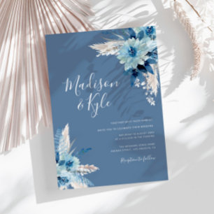 bohemian pampas dusty blue floral wedding invitation
